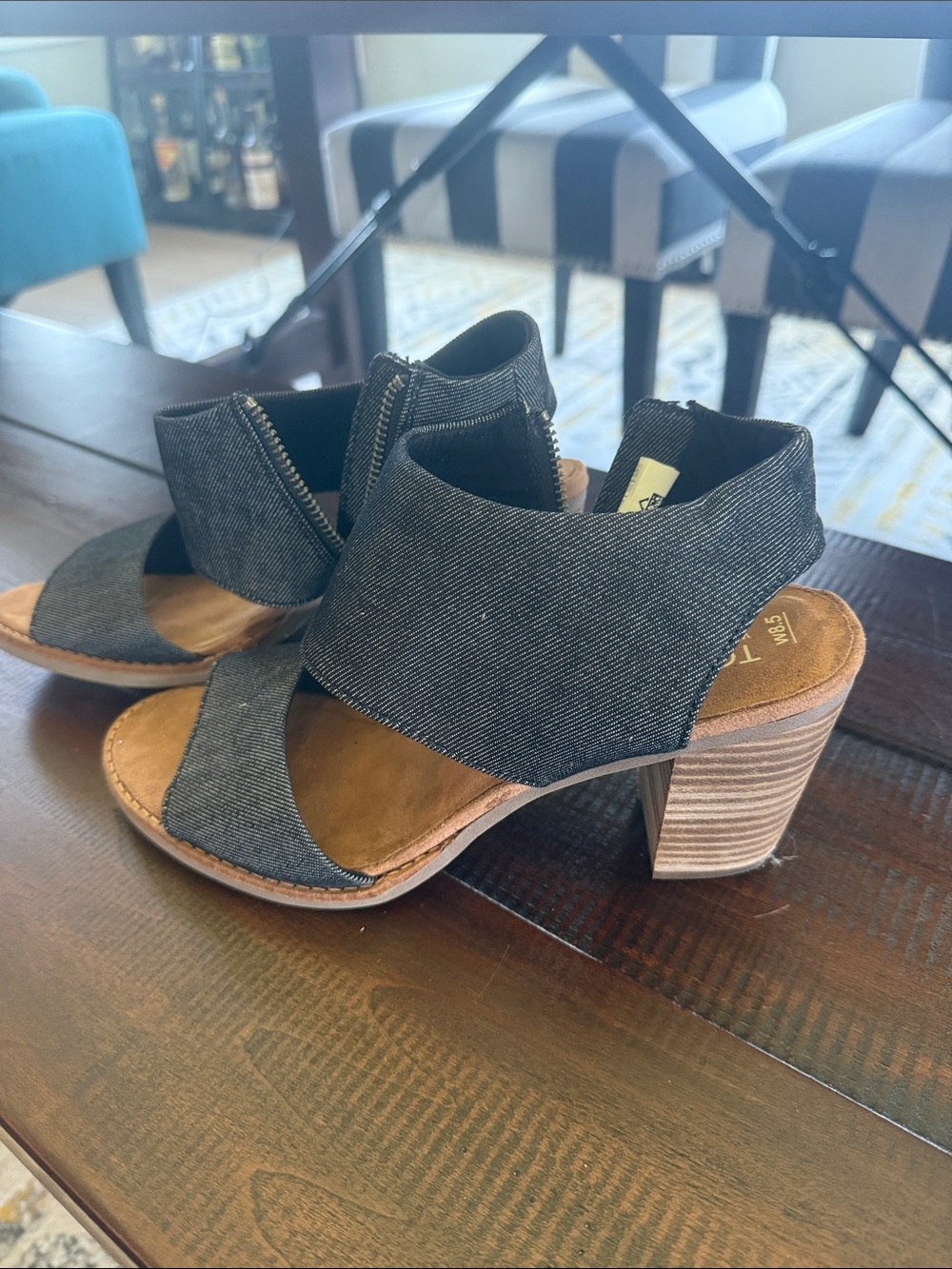 Tom’s Black Denim Block Heel Sandals